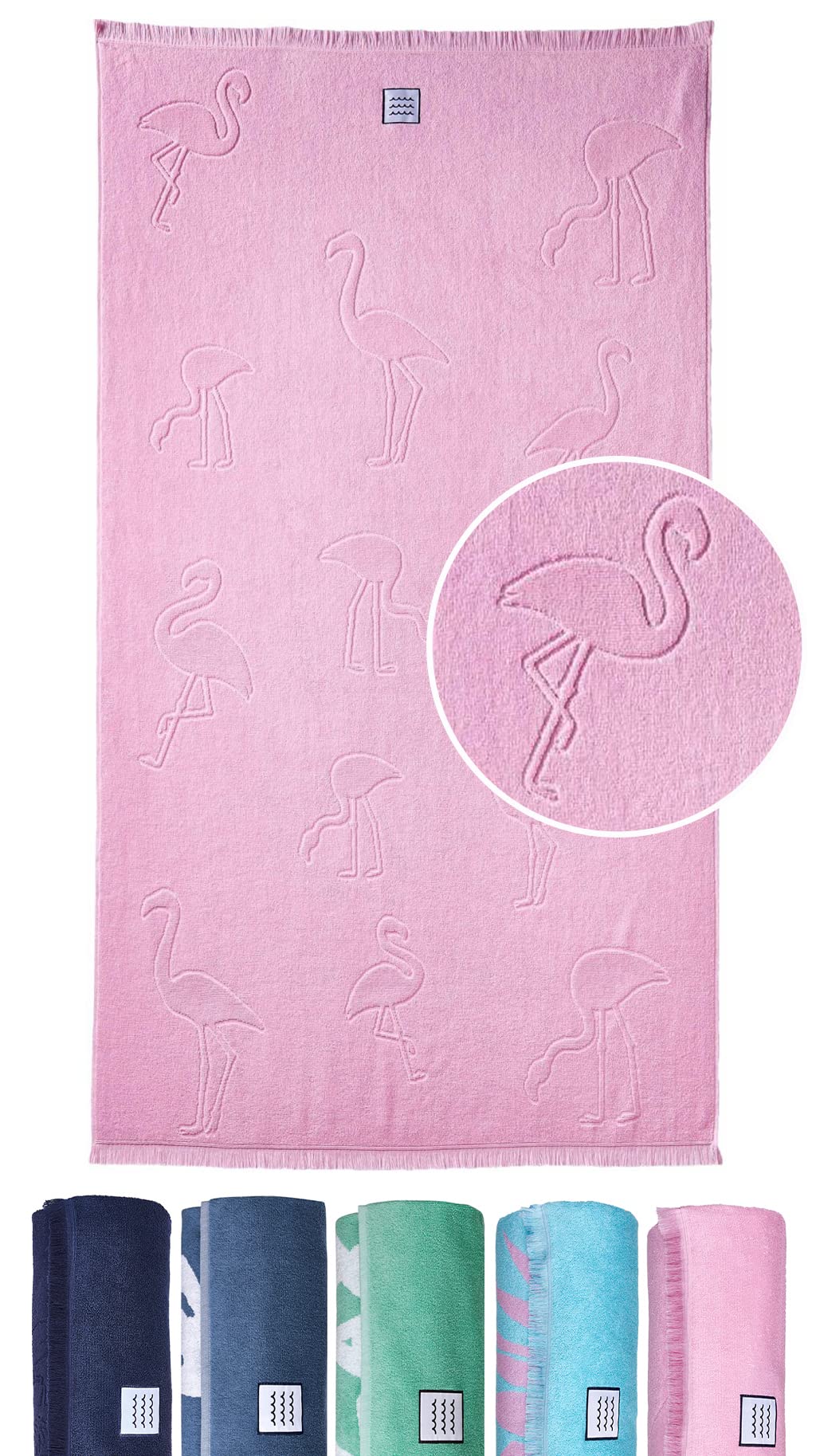 Cottera® Flamingo Beach Towel, Beach Towel, XXL 100 x 180 cm, Pink, 100% Cotton, Certified, Sustainably Produced in Portugal