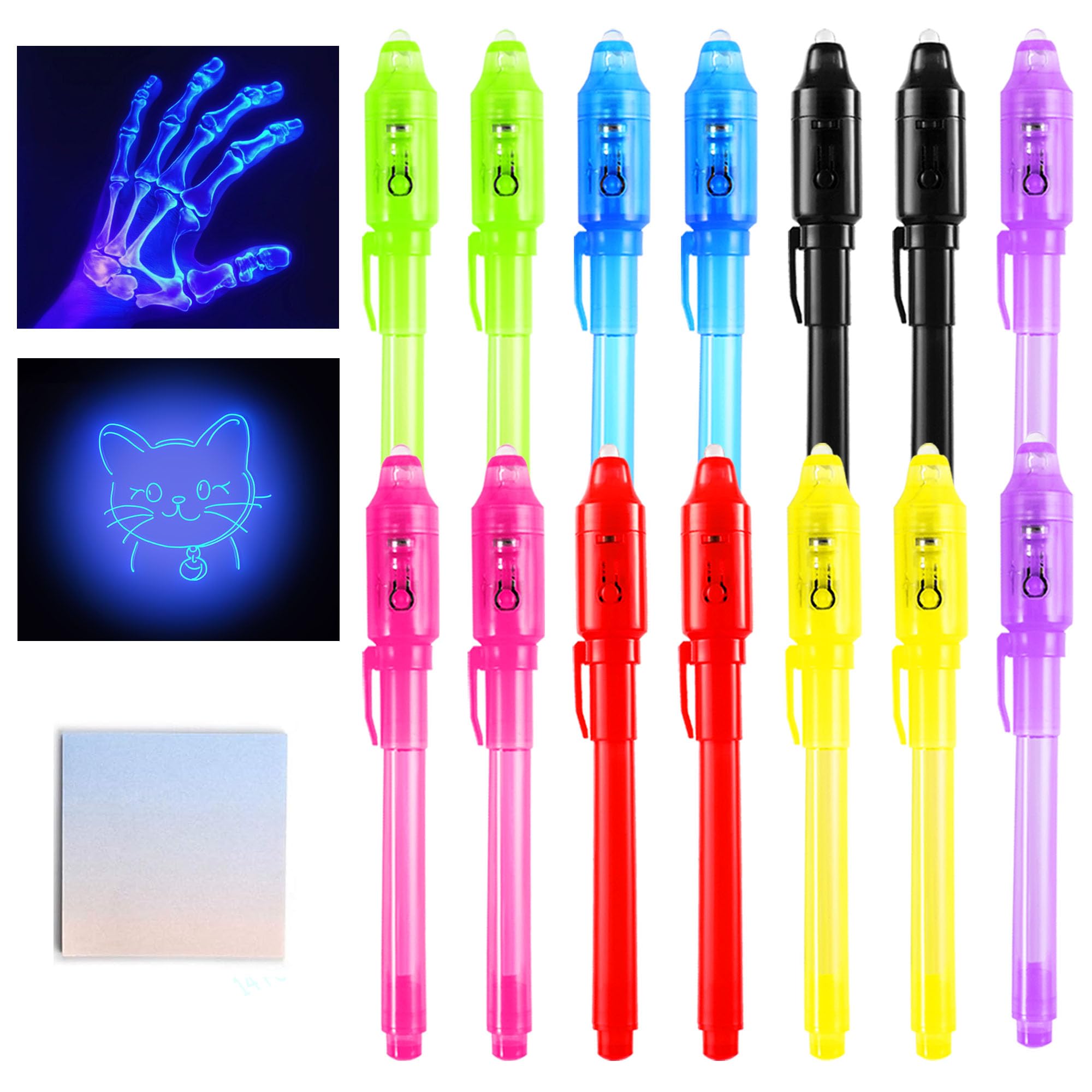 DazSpirit 14 pcs Invisible Ink Pen Notebook Party Bag Fillers for Boys and Girls, Magic Marker Pens with UV Light for Kids, Spy Pens Invisible Ink for Writing Secret Message, Valentines Party Favors