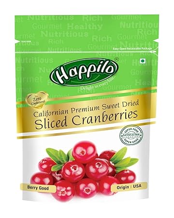 HappiloPremium Californian Dried and Sweet Sliced Cranberries, 200g