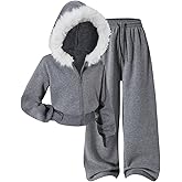 SOLY HUX Girl's Sweatsuits 2 Piece Outfits Zip Up Long Sleeve Fuzzy Hooded Sweatshirt Jacket and Sweatpants Matching Sets