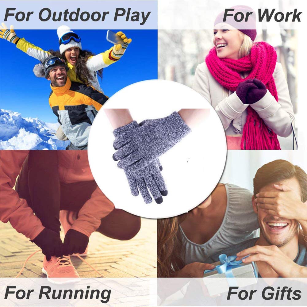 CFTech Winter Gloves Touch Screen Cold Weather Knit Glove for Men and Women - Thermal Soft Wool Lining - Stretchy Material (Gray)