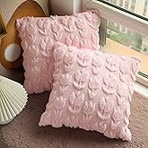 YDBDAT Tulip Embroidered Throw Pillow Covers 18 x 18 Inch Set of 2, Plush Jacquard Pillow Covers for Farmhouse Couch Sofa Bedroom Decor Pink