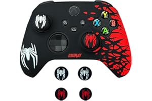 ElitePlay Black and Red Spider Anti-Slip Silicone Cover Skin for Xbox Controller, Soft Rubber Case for Xbox Series X, Series S and Xbox One Wireless Controller With 2 Sets Thumb Grips