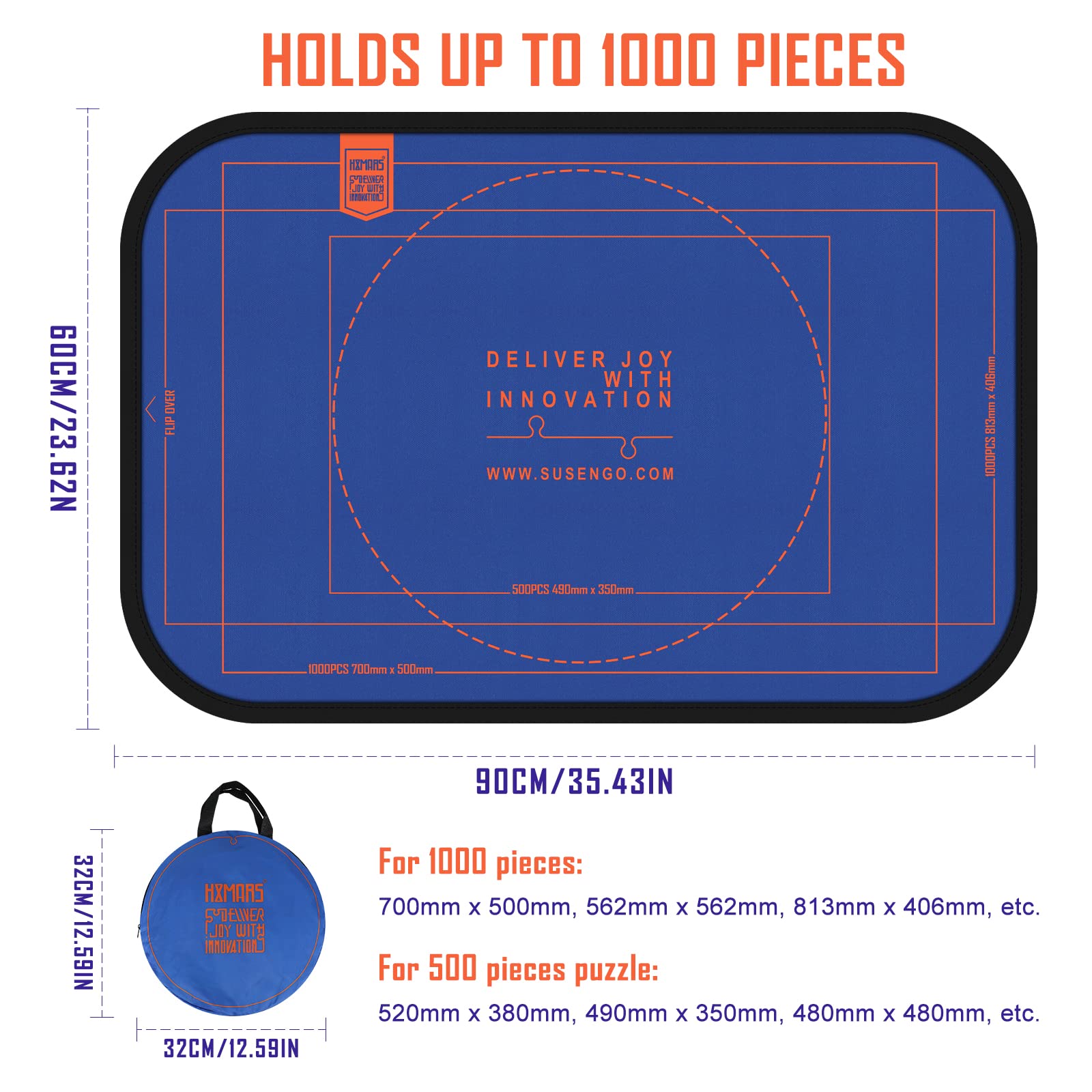 HXMARS Foldable Jigsaw Puzzle Board: Large Portable 1000 Pieces Puzzle Mat, Puzzle Storage Saver to 500 & 1000 Pieces with Storage Bag(Blue & Black)