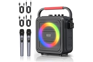 MOYLEAF Karaoke Machine for Adults & Kids, Bluetooth Karaoke Speaker with Two Wireless Karaoke Microphones, PA System Speaker Supports TF Card/USB, AUX in, REC, Bass & Treble for Party/Meeting/Adults/Kids