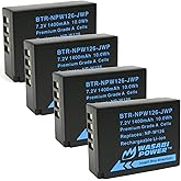 Wasabi Power Battery (4-Pack) for Fujifilm NP-W126 & FinePix HS33EXR, HS50EXR, X-T100, X-T200, X100F, X100V, X-A10, X-E2S, X-E3, X-E4, X-Pro2, X-Pro3, X-T1, X-T2, X-T3, X-T10, X-T20, X-T30, X-T30 II