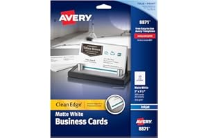 8871 Avery Matte White Clean Edge Business Cards 2"X3.5" 200/Pkg-For Inkjet Printers, Two-Side Printable