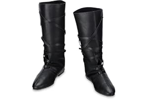Blosssound Men's Medieval Halloween Boots Renaissance Cosplay Halloween Boots Black Faux Leather Lace Up Shoes