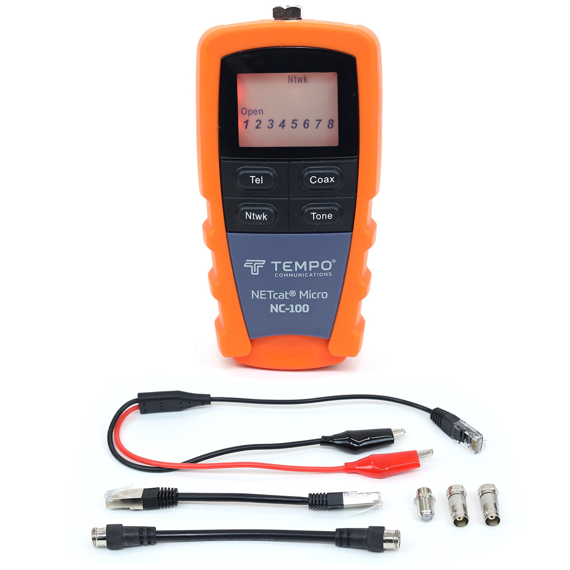 TEMPO NC-100 NETcat Micro Wiring Tester | Ethernet Coax | Digital Cabletester for Voice, Data, Video, Coax, Ethernet (NC-100)