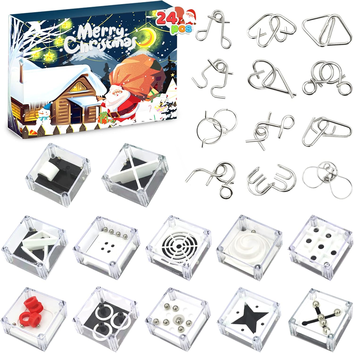 Advent Calendars - Advent Calendar 2023,Brain Teaser Puzzles Christmas Gifts for kids,Christmas Countdown Calendar Gift Box, 24Pcs IQ Maze Game Challenge for Kids Girls Boys Teens Adults