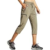 Libin Women's Capri Pants Lightweight Quick Dry Cargo Hiking Capris Travel Casual Cropped Pants Zipper Pockets
