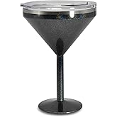 AGH Stainless Steel Martini Tumbler with Lid, 10oz Insulated Margarita Tumbler, Double Wall Vacuum Cocktail Tumbler Wine Glasses for Party, Vacation, Picnic, Pool, Beach & Patio (Glitter Paint-Black)