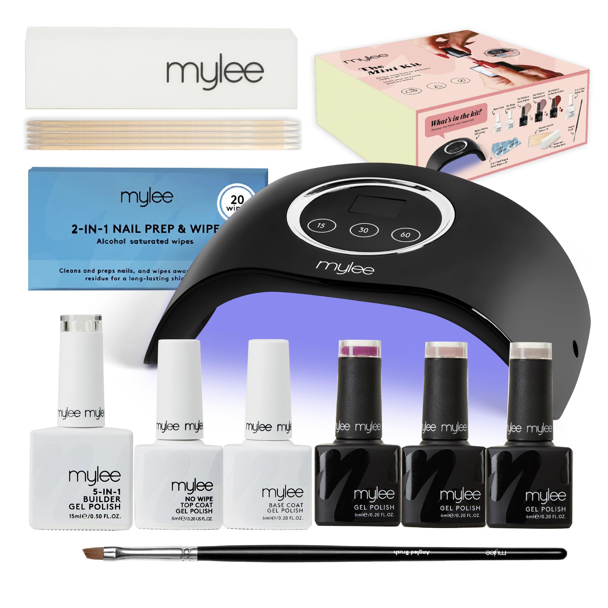 Mylee Mini Kit - Professional Nail Care Set for Beginners at Home – Includes LED Nail Lamp, Nail Gel Polish, Base Coat, Top Coat and Accessories