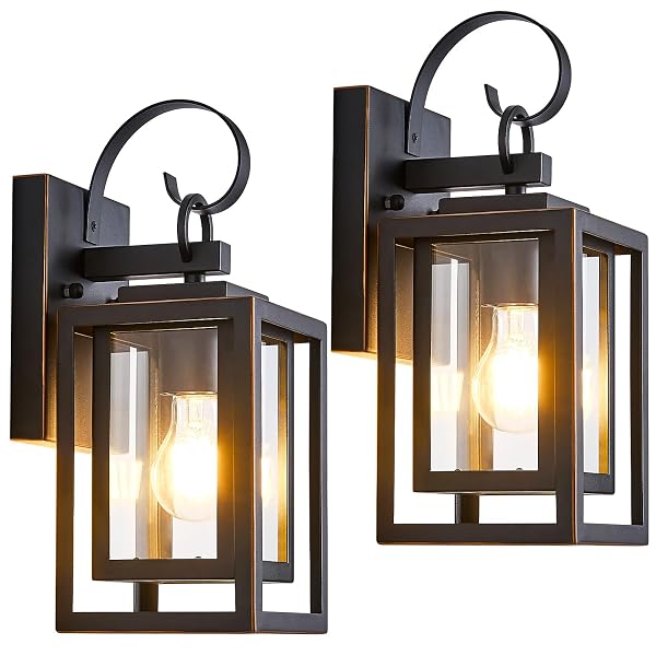 2-PACK OUTDOOR WALL LIGHTS WITH WATERPROOF, EXTERIOR LIGHTING FIXTURES WALL MOUNT, BLACK FINISH WITH GOLD TRIM PORCH LIGHTS OUTDOOR WALL SCONCES LANTERNS, MODERN COACH LIGHTS FOR HOUSE, DOORWAY
