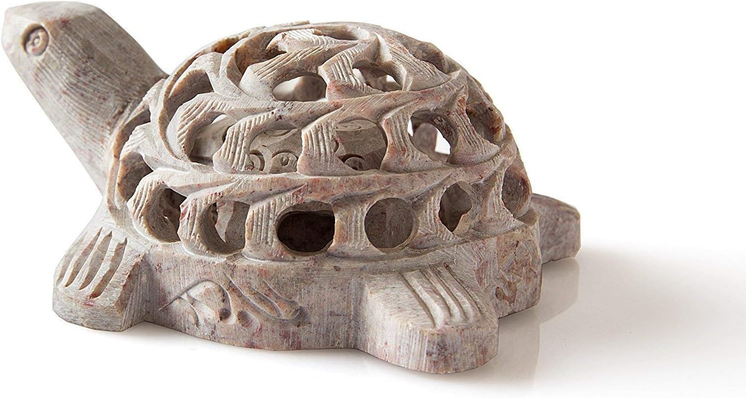 ABHANDICRAFTS Black Deals Friday Cyber Deals Monday Sales Offer Hand Carved Lucky Mother Turtle with Baby Turtle Inside Soapstone Figurines Jaali Work Turtle, A Symbol of Good Luck