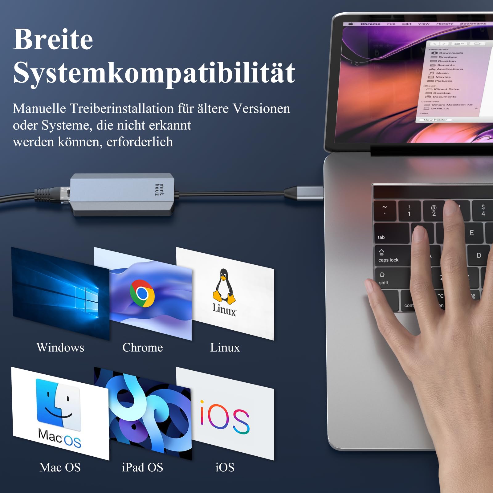Minthouz USB LAN Adapter,5G Ethernet Adapter,Aluminium RJ45 USB C auf Netzwerkadapter für Dell/HP/Mac,Thunderbolt 4/3 LAN Ethernet Stecker mit 10G Spec für NAS Windows, MAC, Linux 7