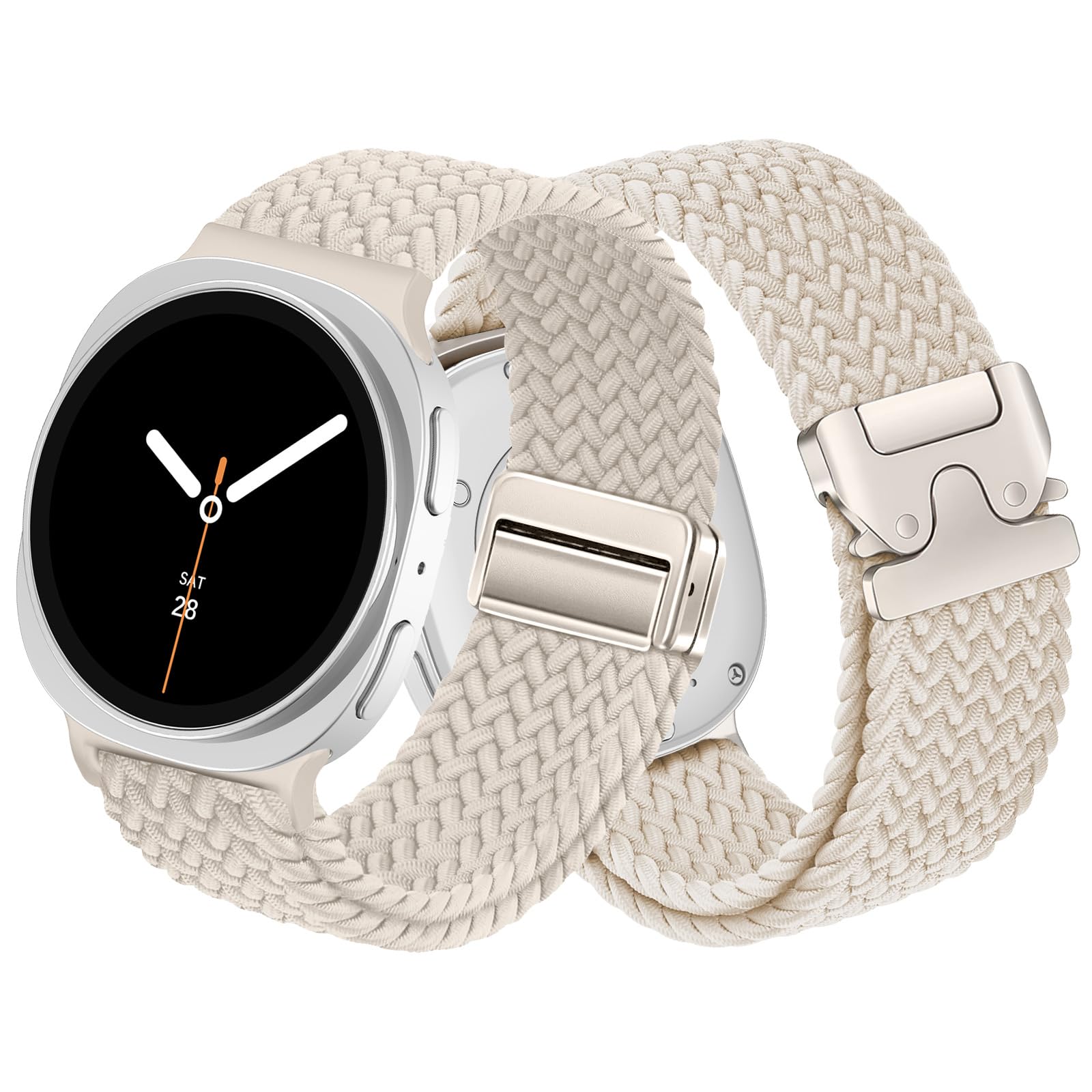 Photo 1 of 2 Pack Braided Bands for Galaxy Watch 8 Band 40mm 44mm/8 Classic 46mm Women Men,Elastic Fabric Nylon Sport Straps with Magnetic and Parachute for Samsung Galaxy Watch 8 Classic Band 46mm/8 40mm 46mm