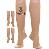 (3 Pairs) Sheer Short Length Compression Socks for Women 20-30mmHg - Graduated Knee High Support Stockings for Circulation - A406