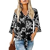 Addtoo Womens 2026 Casual Summer Tops V-Neck Button Down Shirts Loose Fit Tunic Blouses