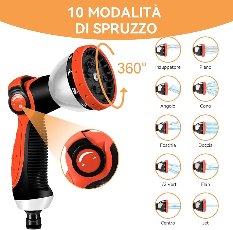 Tubo da Acqua Giardino Estensibile 15M/50FT, Pistola 10 Funzioni