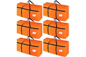 CIVJET 6 Pack Extra Large 90L Heavy Duty Moving Bags with Zippers and Handles - College Packing Bags for Clothes, Storage, Camping Essentials (Orange)