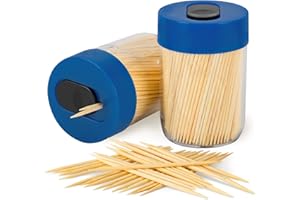 Urbanstrive Sturdy Safe Toothpick Holder with 800 Natural Wood Toothpicks for Teeth Cleaning, Unique Home Design Decoration, Unusual Gift, 2 Pack, Blue