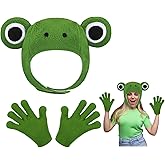 Zoooyawn 3 Pcs Frog Costume Accessory Set Cute Plush Green Frog Hood Gloves and Hat for Adult Outfit Cosplay Party Decoration Supplies