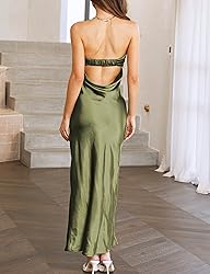 Realtix Satin Silk Backless Tube Tops Maxi Dress