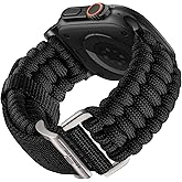 Bandletic Gifts for Christmas 550 Paracord Band Compatible with Apple Watch Bands for Men - Rugged Survival Nylon Strap Braided for iWatch Ultra3 Band 49mm Series 11/10 46mm, 9/8/7 45mm,SE3/6/SE/5/4 44mm,3/2/1 42mm,Black