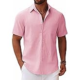 COOFANDY Men's Button Down Short Sleeve Shirt Casual Cotton Summer Beach Linen Wedding Shirts with Pocket