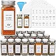 AOZITA 24 Pcs Glass Spice Jars with White Printed Spice Labels - 4oz Empty Square Spice Bottles - Shaker Lids and Airtight Metal Caps - Silicone Collapsible Funnel