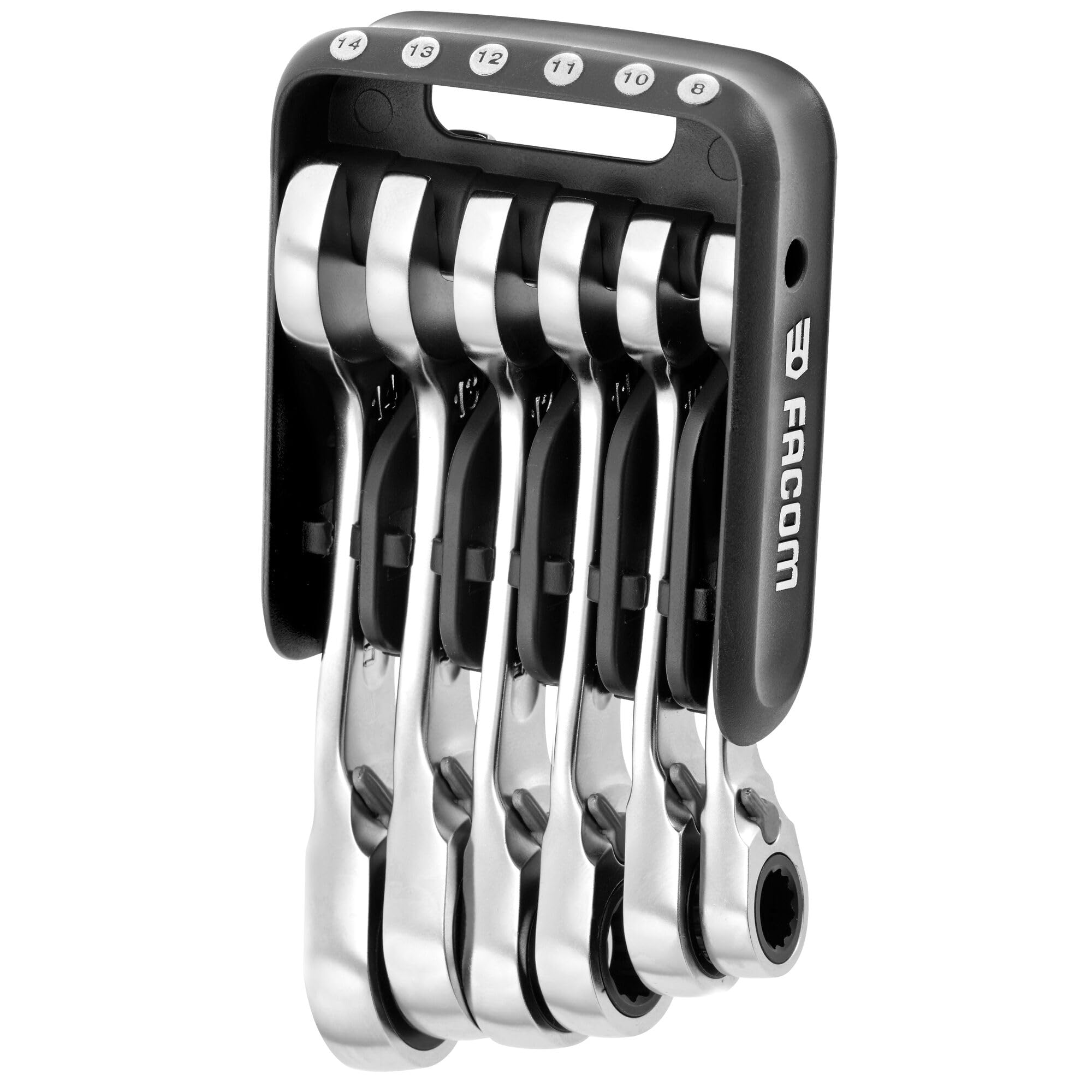 Facom 6-Piece Short Ratchet Combination Wrenches with Portable Case, Black