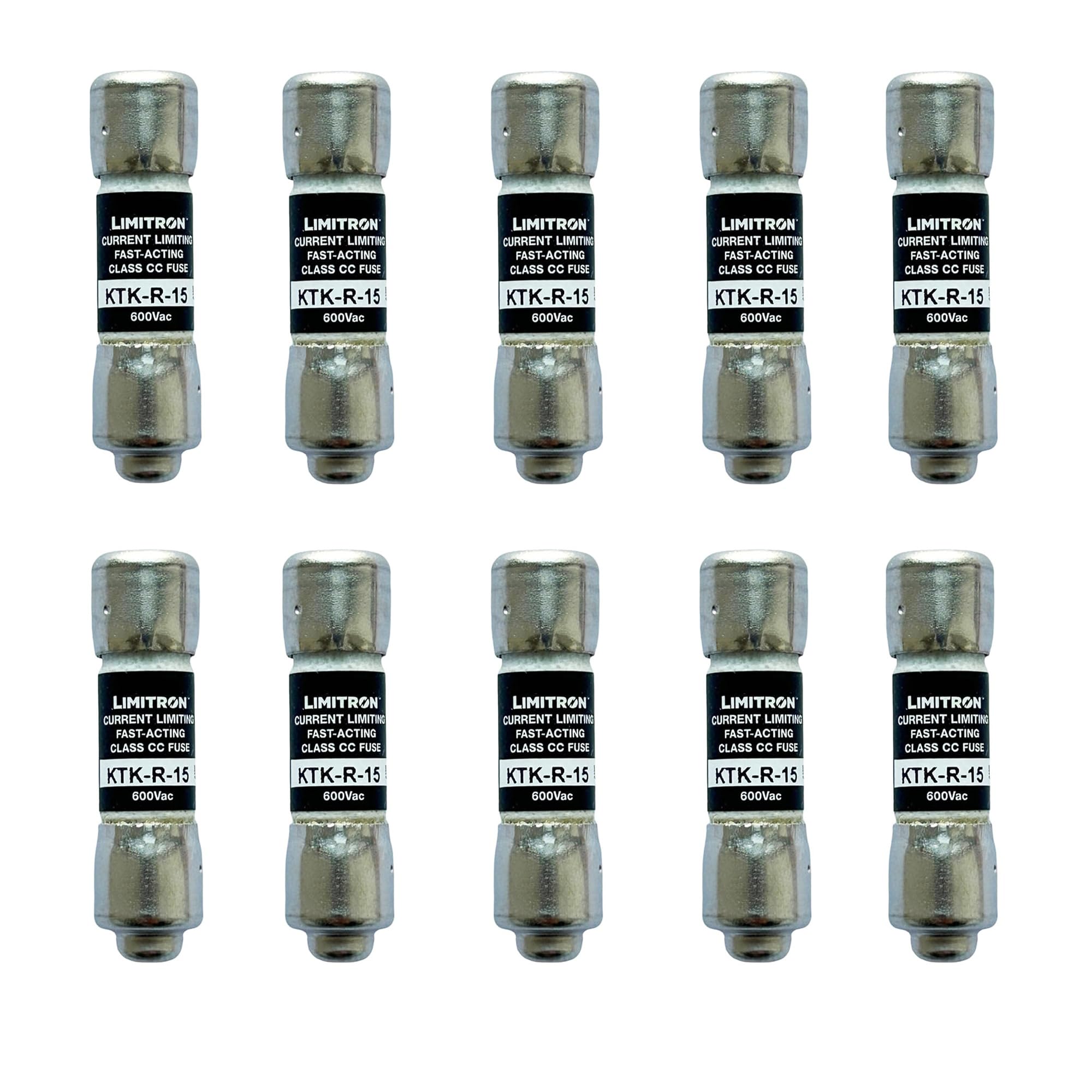 Photo 1 of 10-Pack New KTK-R-15 KTK-R-15A KTK-R 15A 600Vac Fast Acting Fuse,KTK-R-15A Current Limiting Class CC Rejection Cartridge Fuses