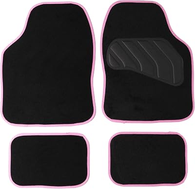 Sakura Pastel Black Carpet Floor Mats Pink Trim Full Set 4 Universal Fit