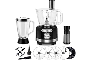 Davivy 16 Cup Food Processor Blender Combo,10-in-1 Multifunction 3.8L Food Processor Chopper 1.5L Glass Blender & Filter, 2 S