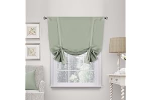 H.VERSAILTEX Sage Green Tie Up Blackout Curtain 45 inches Long for Living Room Bedroom, Short Privacy Bathroom Balloon Window Shade Rod Pocket Curtain for Window Covering,42" Wide, 1 Panel