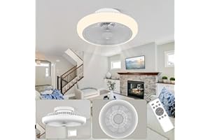 Obabala Ceiling Fans with Lights and Remote, Low Profile Bladeless Ceiling Fan with Light, Modern Flush Mount Small Ceiling Fan Dimmable LED Light for Bedroom, White, 18 Inch
