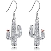 AXOMY Plant Earrings 925 Sterling Silver Cactus/Monstera/Pumpkin Dangle Drop Earrings Nature Jewelry Gifts for Women Mom Grandma