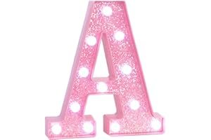 EUFONY Pink LED Marquee Light Up Letters, Glitter Alphabet Letter Lights for Birthday Party Decorations, Battery Operated Letter Signs for Girls Room Table Decor, Pink letter A with Cool White Lights