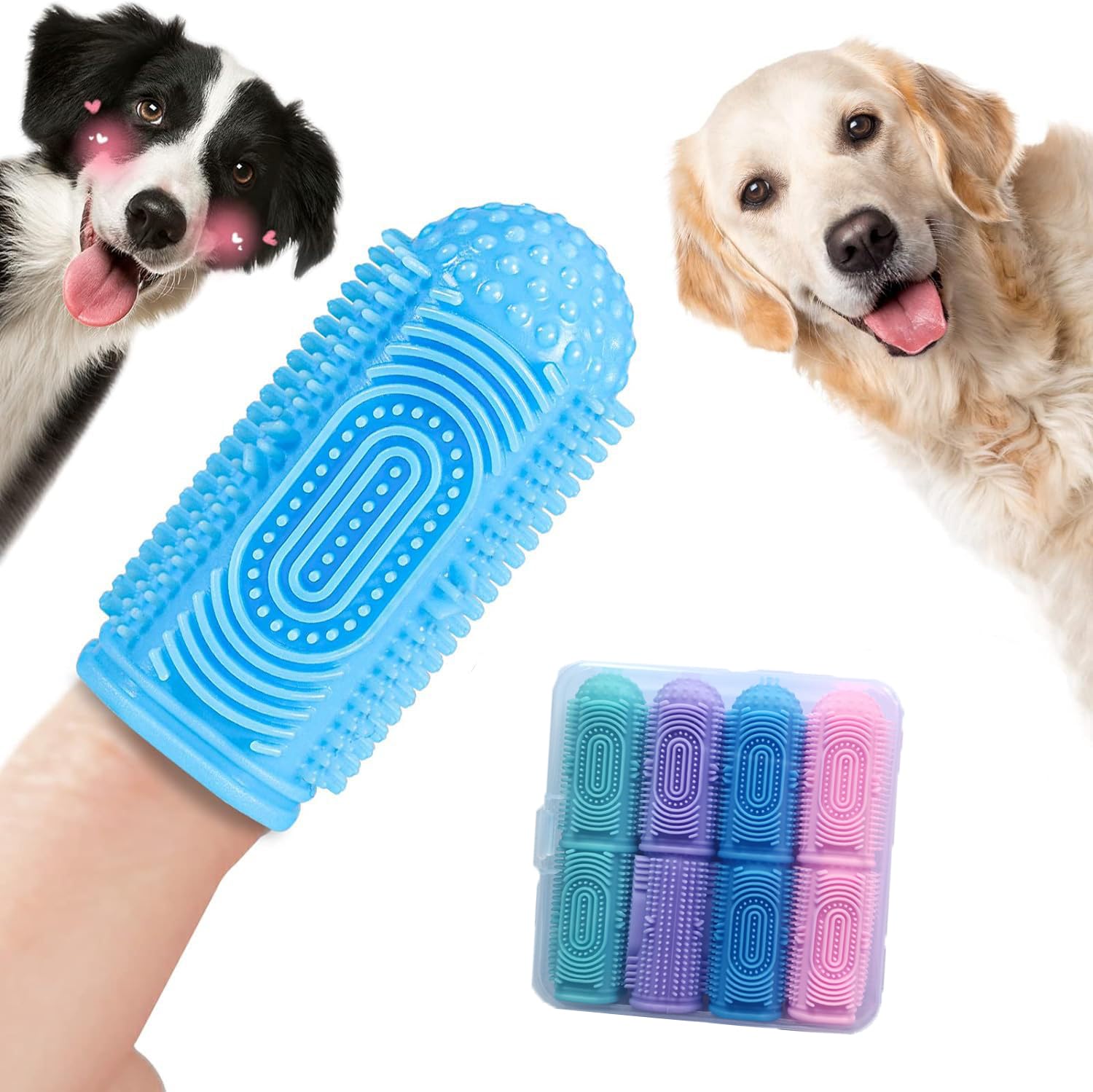 ieron Upgraded 360° Silicone Pet Finger Dog Toothbrush (8pcs) with Storage Box - Safe, Gentle Dental Care for Dogs and Cats