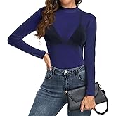 Women Mesh Tops Mock Neck Sheer Shirt Long Sleeves T-Shirt Clubwear Party Sexy Tees