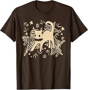 Y2K 90s Cute Playful Tomcat Cat with Knife Under Starry T-Shirt