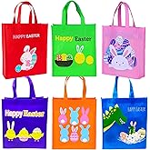 6 Pack Easter Gift Bags, Large Easter Bags with Handles, Easter Egg Bunny Treat Bags for Kids, Trick Bags Easter Kids Party Favor Supplies, Non-Woven Tote Bag Easter Basket Bags