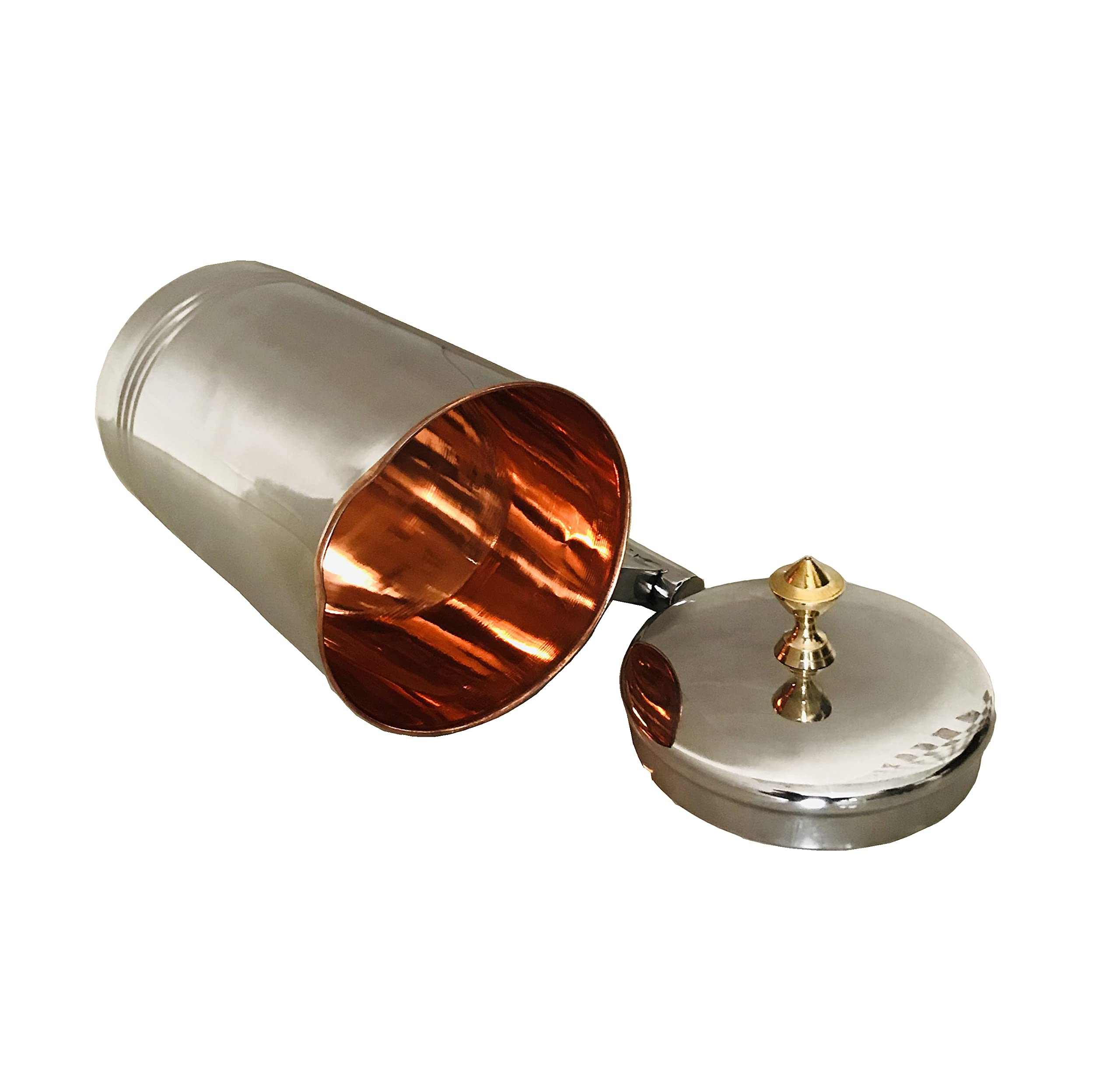 Platinum inside Copper Water Jug Pitcher 51 Oz Ayurvedic Leak Proof Copper Vessel for Drinking Water Storage & Serving For Health Benefits, Sports , Yoga, Running, Fitness,school silver size 1.5 Litre