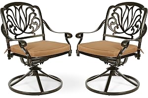MEETWARM 2 Piece Patio Dinning Swivel Chairs Rocker, Outdoor All-Weather Cast Aluminum Chairs, Patio Bistro Dining Chair Set with Cushions for Garden Deck Backyard, Dark Bronze
