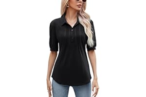 Micoson Womens Blouses Dressy Casual Short Sleeve Button Down Collared Polo Shirt Loose Tunic 2023 Summer Tops