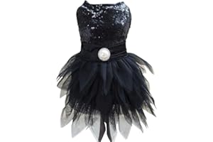 Tangpan Beam Waist Christmas Pet Costume Dog Dance Skirt Satin Camp Party Dress(Black,M)