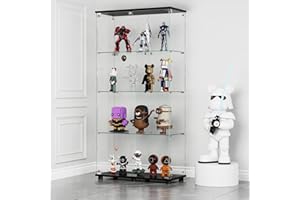 MODCART Glass Display Cabinet with 4-Shelf Double Doors and Lock, Curio Cabinet 5mm Tempered Glass Floor Standing Bookshelf for Living Room, Bedroom, Office, 64 x 31.7 x 14.3 in, Black