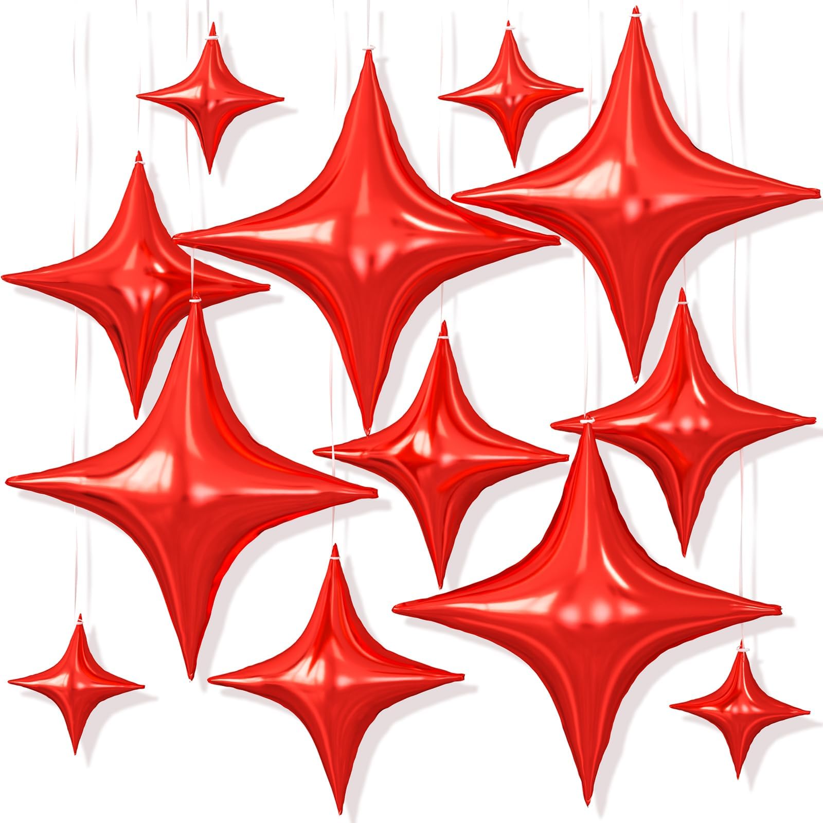 12PCS Red Star Balloons, 26/18/10 Inch Star Foil Balloons, Metallic Red Four Pointed Stars Balloon for Graduation Birthday Baby Shower Halloween Wedding Anniversary New Year Party Decorations — image 1