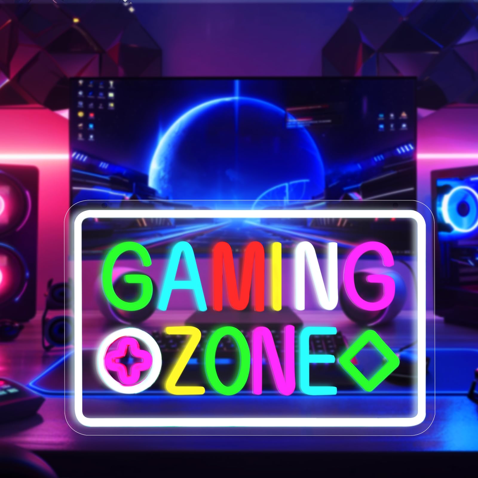 HOTUT Gaming Zone Neon Sign, Game Zone Neon Signs for Teens Gamer Room Decor, Gamings Letter LED Neons Light with Switch, Gaming Light Sign for Game Wall Decor, USB Powered for Gamer Gifts Boys, Kids
